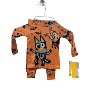 Bluey Kids Halloween Pajamas Orange Print Long Sleeve Pants‎ Size 12M